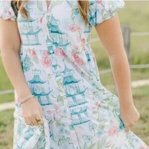 Victoria Dunn Marigold Tatum Dress in Emerald Pagoda Print NEW